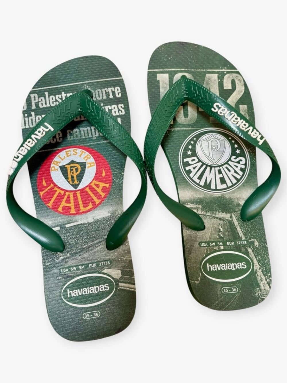 Havaianas Palmeiras Green Soccer Club Flip Flops Women Size 6